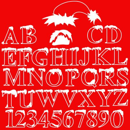 Christmas alphabet with snow. Vector illustration. Snowy fontのイラスト素材