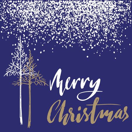 Christmas tree silhouette, design for greeting card. Vector hand drawn illustration for design. Christmas lettering.のイラスト素材