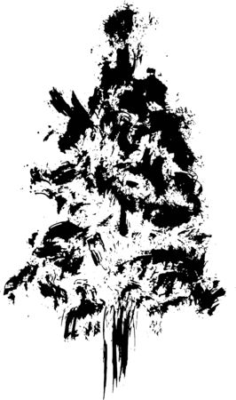 Hand drawn textured fir tree vector illustration. Silhouette of the grunge pine tree.のイラスト素材