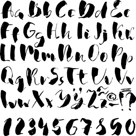 font made by dry brush strokes. Grunge style alphabet. font. illustrationのイラスト素材