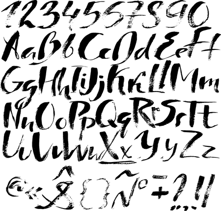 Hand drawn font made by dry brush strokes. Grunge style alphabet. Handwritten font. Vector illustrationのイラスト素材