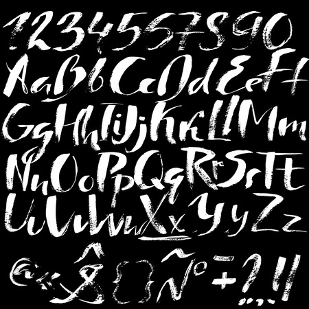 Hand drawn font made by dry brush strokes. Grunge style alphabet. Handwritten font. Vector illustrationのイラスト素材
