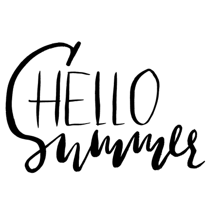 Hello summer hand drawn lettering isolated on white background for your design. Vector illustration.のイラスト素材