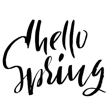 Hand lettered style spring design on a white background. Hello spring hand drawn calligraphy letters. Vector illustrationのイラスト素材