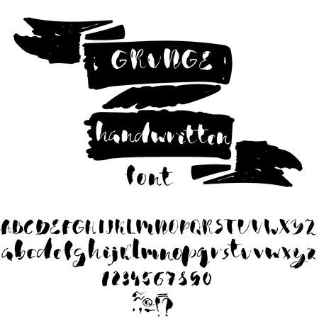 Hand drawn font made by dry brush strokes. Grunge style alphabet. Handwritten font. Vector illustrationのイラスト素材