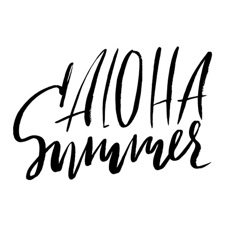 Aloha lettering. Vector calligraphy illustration. Summer print hand drawn designのイラスト素材