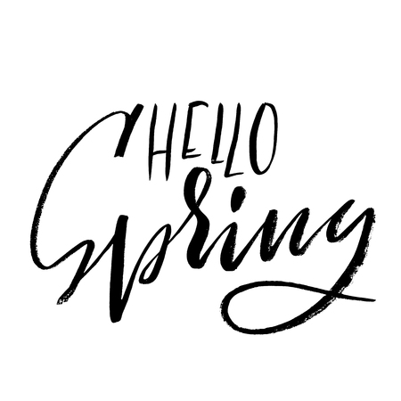 Hand lettered style spring design on a white background. Hello spring hand drawn calligraphy letters. Vector illustrationのイラスト素材