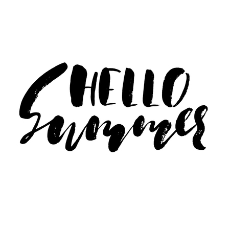 Hello summer hand drawn lettering isolated on white background for your design. Vector illustration.のイラスト素材