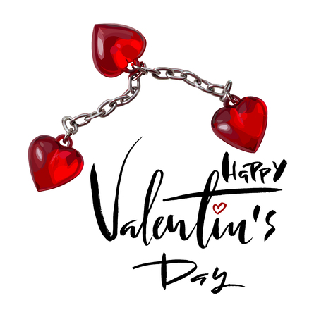 Vector Happy Valentines Day Vintage Card With Lettering.のイラスト素材