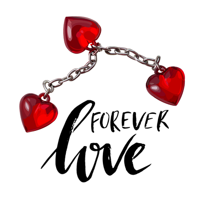Forever love. Valentines day greeting card with calligraphy and heart. Hand drawn design elements. Handwritten modern brush letteringのイラスト素材