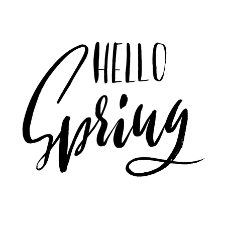 Hand lettered style spring design on a white background. Hello spring hand drawn calligraphy letters. Vector illustrationのイラスト素材