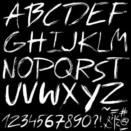Hand drawn font made by dry brush strokes. Grunge style alphabet. Handwritten font. Vector illustrationのイラスト素材