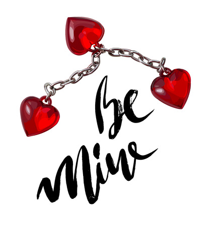 Be mine hand lettering, black ink calligraphy isolated on white background. Valentine s Day vector designのイラスト素材