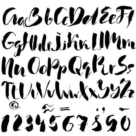 Hand drawn font made by dry brush strokes. Grunge style alphabet. Handwritten font. Vector illustrationのイラスト素材