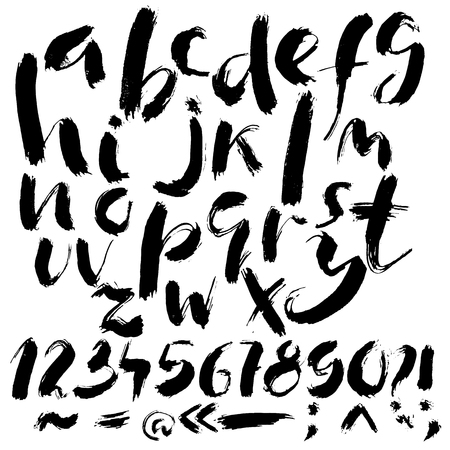 Hand drawn font made by dry brush strokes. Grunge style alphabet. Handwritten font. Vector illustrationのイラスト素材