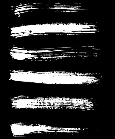 White ink vector brush strokes isolated on black background. Vector illustration. Grunge textureのイラスト素材