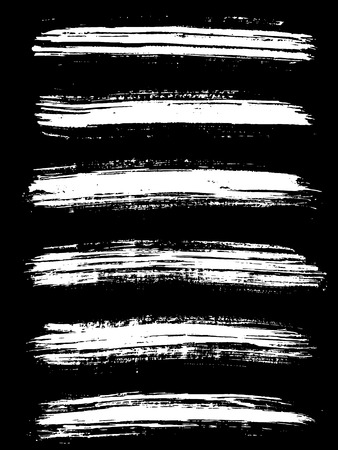 White ink vector brush strokes isolated on black background. Vector illustration. Grunge textureのイラスト素材
