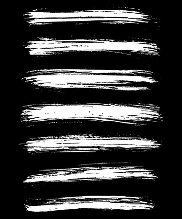White ink vector brush strokes isolated on black background. Vector illustration. Grunge textureのイラスト素材