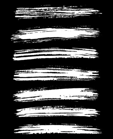 White ink vector brush strokes isolated on black background. Vector illustration. Grunge textureのイラスト素材