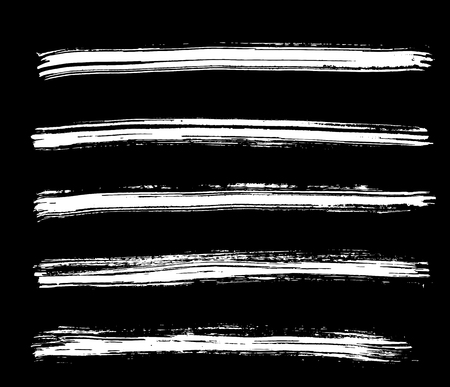 White ink vector brush strokes isolated on black background. Vector illustration. Grunge textureのイラスト素材