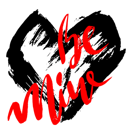 Vector hand drawn Valentine's day illustration. Heart with a phrase "Be mine"のイラスト素材