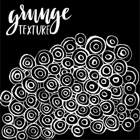 Pattern with painted ink circles, grunge textured monochrome vector illustration. Black and white background. Brush made abstract vector backgroundのイラスト素材