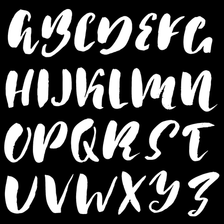 Hand drawn font made by dry brush strokes. Grunge style alphabet. Handwritten font. Vector illustrationのイラスト素材