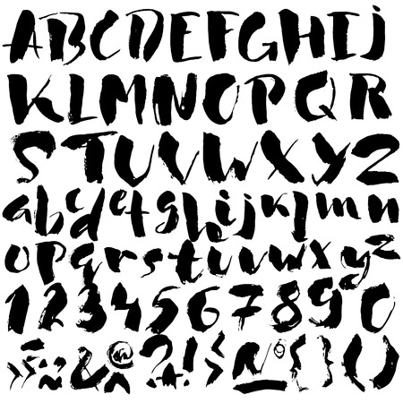Hand drawn font made by dry brush strokes. Grunge style alphabet. Handwritten font. Vector illustrationのイラスト素材