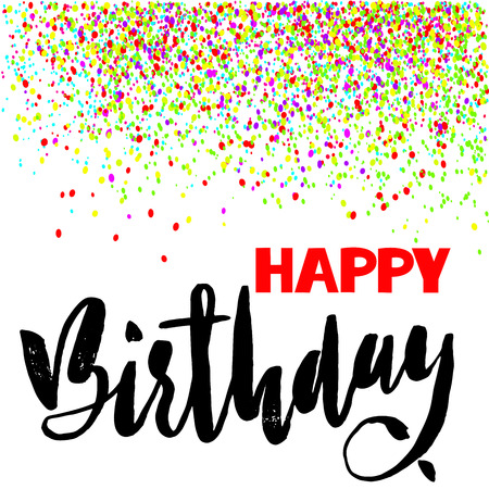 Happy birthday lettering for invitation and greeting card, prints and posters. Hand drawn inscription, calligraphic design. Vector illustrationのイラスト素材