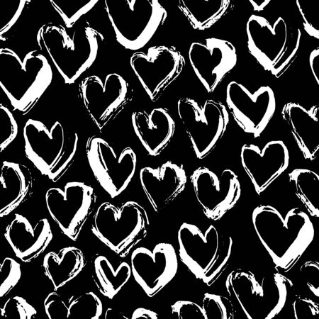 Abstract seamless heart pattern. Ink illustration. Black and white background.のイラスト素材