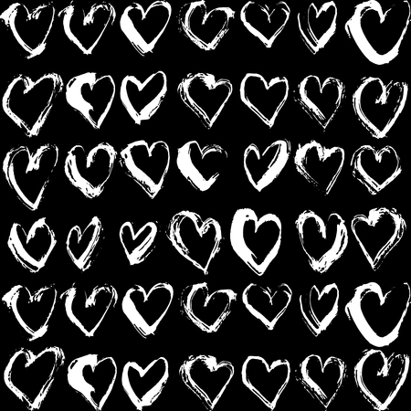 Abstract seamless heart pattern. Ink illustration. Black and white background.のイラスト素材