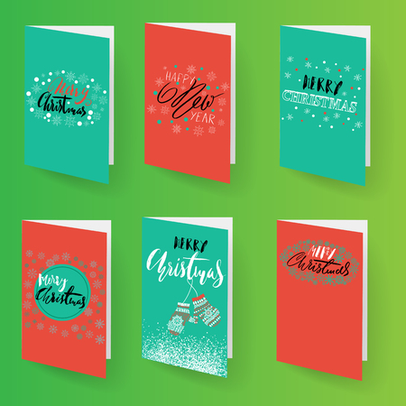 Set of christmas brochures templates. Vector Holidays cards collection. Hand drawn lettering elementsのイラスト素材
