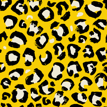 Vector illustration leopard print seamless pattern. Yellow hand drawn backgroundのイラスト素材