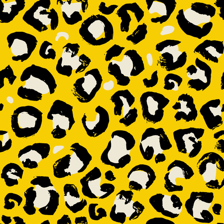 Vector illustration leopard print seamless pattern. Yellow hand drawn background