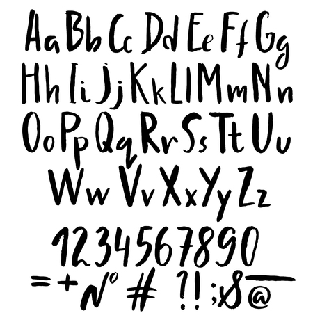 Hand drawn font made by dry brush strokes. Grunge style alphabet. Handwritten font. Vector illustrationのイラスト素材