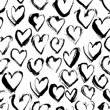 Abstract seamless heart pattern. Ink illustration. Black and white background.のイラスト素材