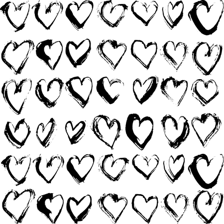 Abstract seamless heart pattern. Ink illustration. Black and white background.のイラスト素材
