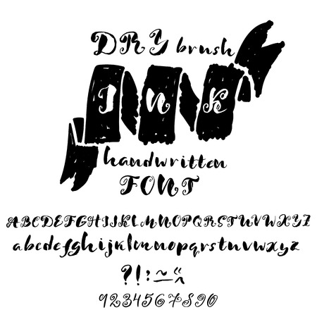 Hand drawn font made by dry brush strokes. Grunge style alphabet. Handwritten font. Vector illustrationのイラスト素材