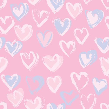Abstract seamless heart pattern. Ink illustration. Pink romantic background.のイラスト素材