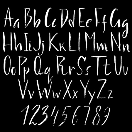 Hand drawn font made by dry brush strokes. Grunge style alphabet. Handwritten font. Vector illustrationのイラスト素材