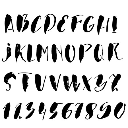 Hand drawn font made by dry brush strokes. Grunge style alphabet. Handwritten font. Vector illustrationのイラスト素材