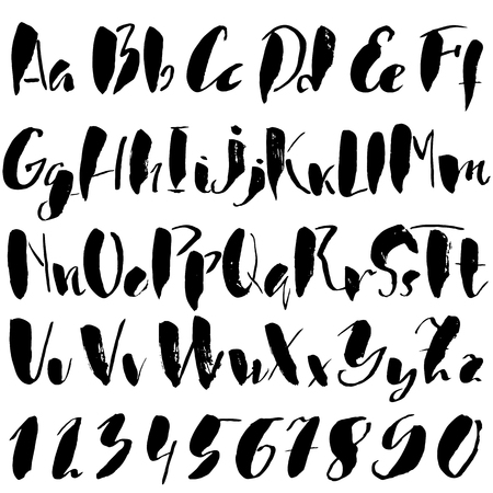 Hand drawn font made by dry brush strokes. Grunge style alphabet. Handwritten font. Vector illustrationのイラスト素材