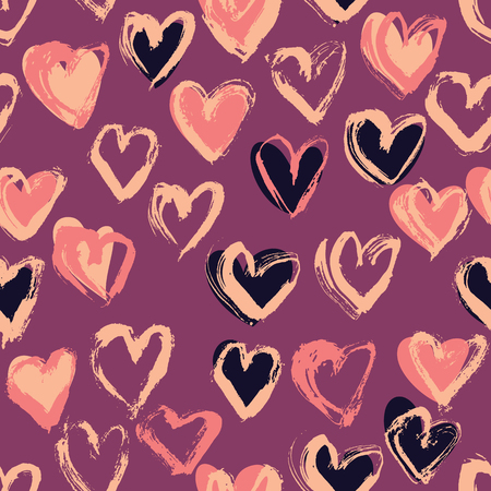 Abstract seamless heart pattern. Ink illustration. Nude and pink romantic background.のイラスト素材