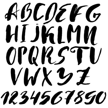 Hand drawn font made by dry brush strokes. Grunge style alphabet. Handwritten font. Vector illustrationのイラスト素材