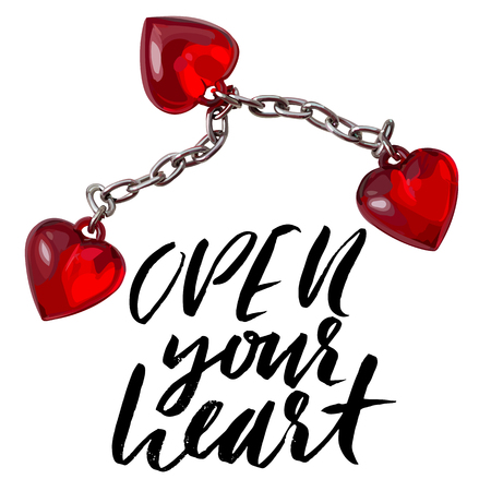 Hand lettered inspirational quote. Open your heart. Hand brushed ink lettering. Modern brush calligraphy. Vector illustrationのイラスト素材
