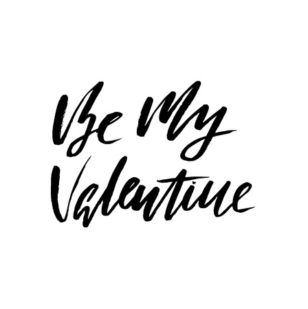 Be my valentine. Hand lettering, black ink calligraphy isolated on white background. Valentine s Day vector designのイラスト素材