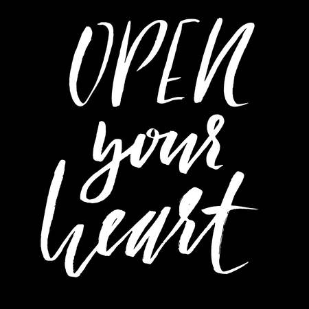Hand lettered inspirational quote. Open your heart. Hand brushed ink lettering. Modern brush calligraphy. Vector illustrationのイラスト素材
