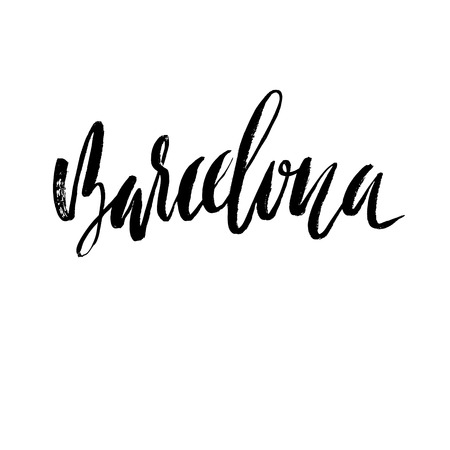 Hand lettering Barcelona. Barcelona, Spain, city typography. Modern dry brush calligraphyのイラスト素材