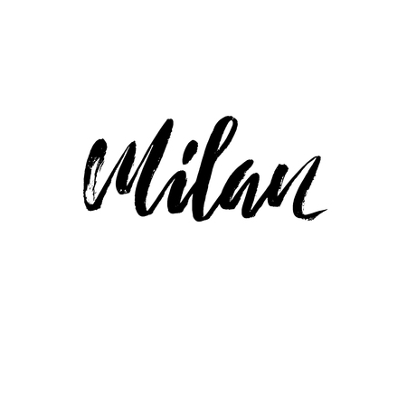 Milan, Italy. City typography lettering design. Hand drawn brush calligraphy. Isolated vector illustrationのイラスト素材