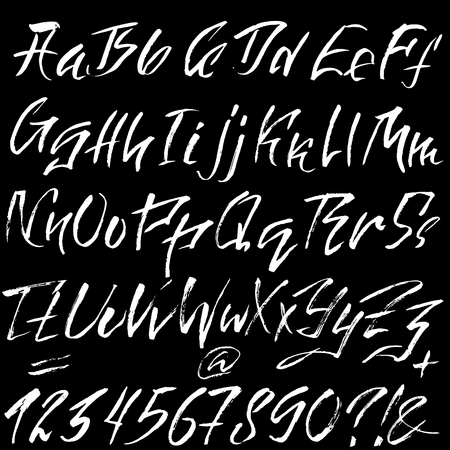Hand drawn font made by dry brush strokes. Grunge style alphabetのイラスト素材